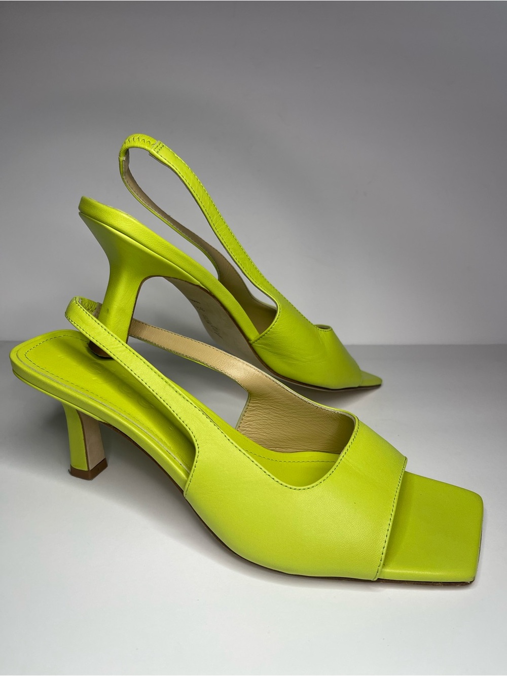 Aeyde Apple Green Juno Slingback Sandals Kitten Heel Square Toe size US 8.5
